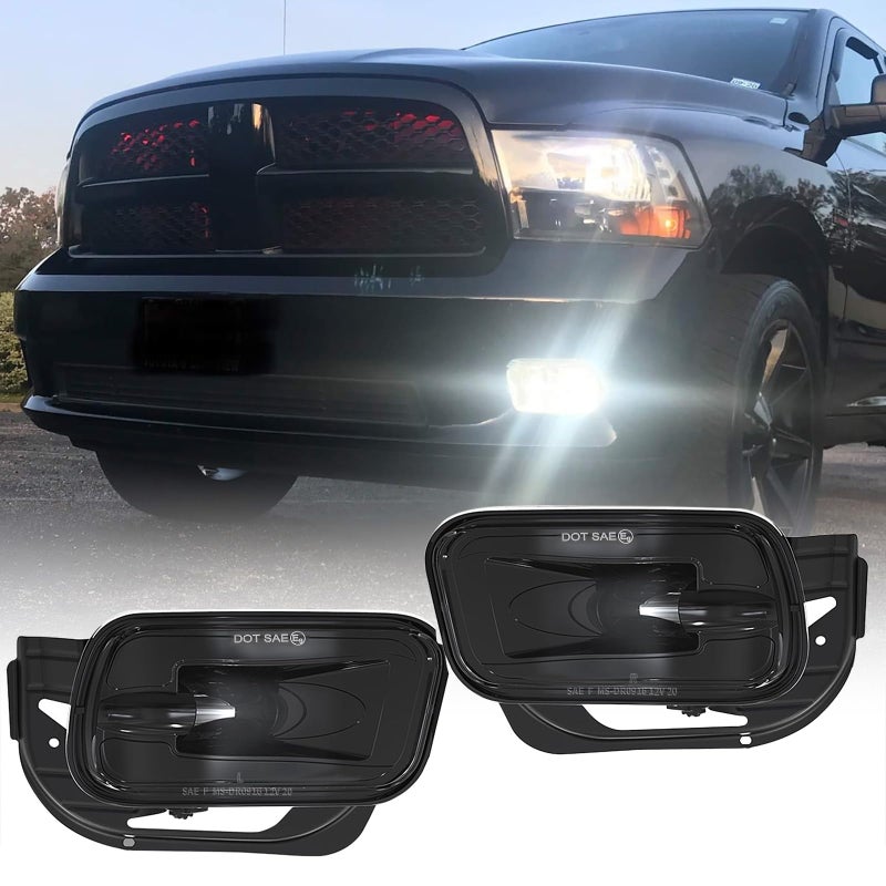 BICYACO LED Fog Lights Assembly with Mounting Brackets for 2009-2012 Dodge Ram 1500, 2010-2018 Ram 2500 3500 Pickup Truck, Front Bumper Driving Lamps Replacement, IP67 Waterproof, Black (1 Pair) - Image 1
